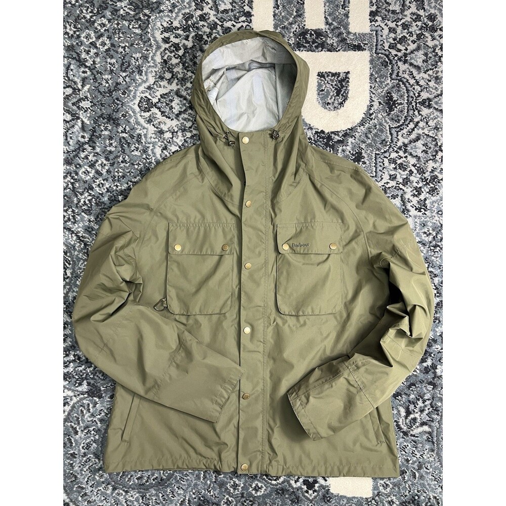 Mens Barbour Rain Jacket Size 2X-Large Olive Green Multipockets